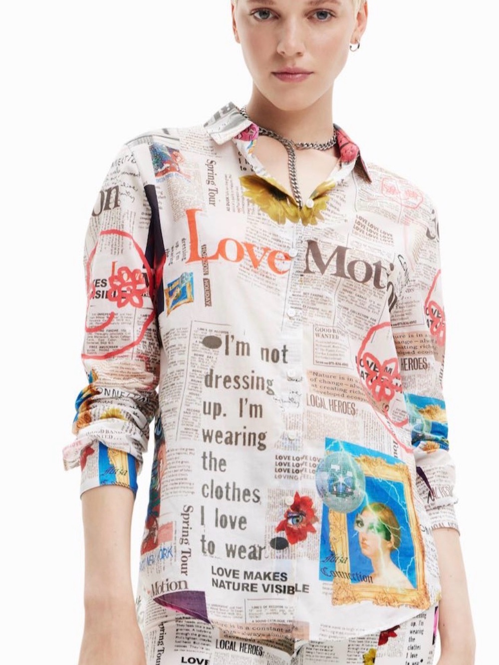 Desigual Multicolor Newspaper-Print Button Down Shirt